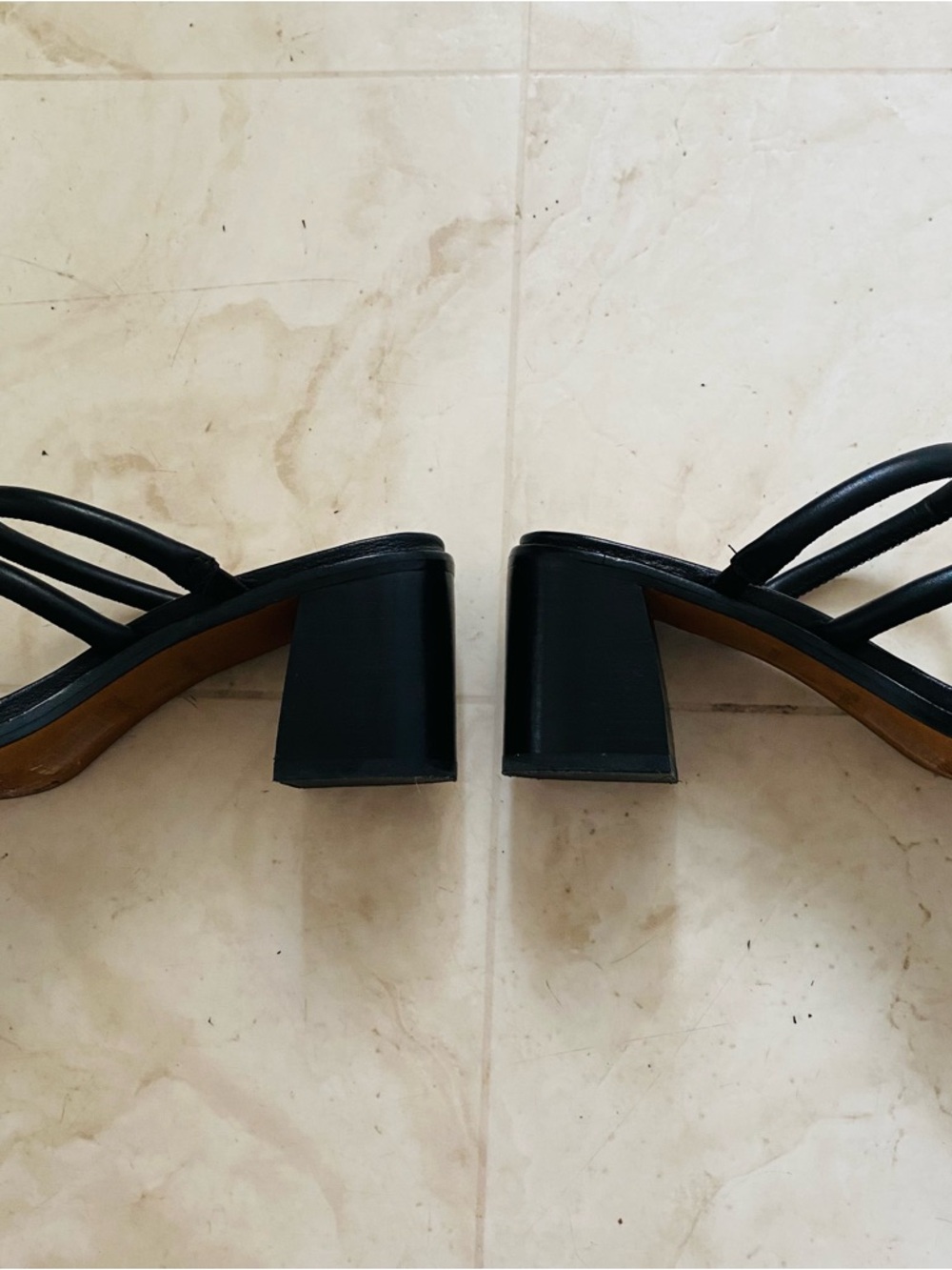 $138 Madewell Tayla Black Leather Block Heels Square Toe Slides Sandals Size 8.5 - Picture 8 of 14